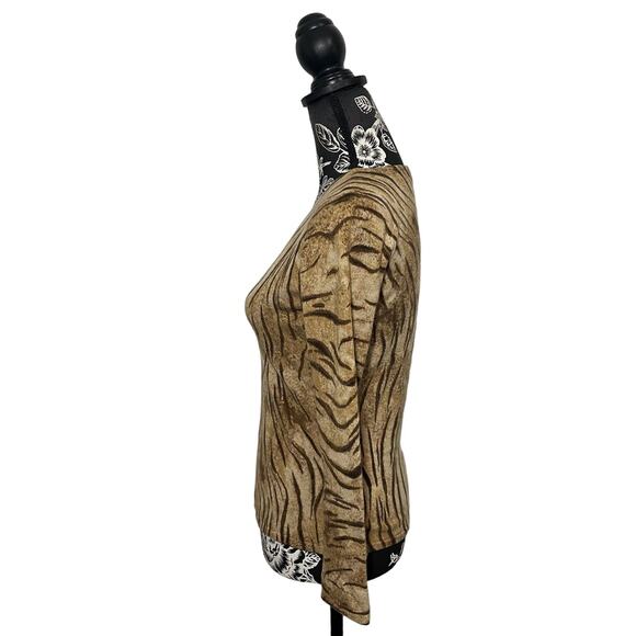 Neiman Marcus 100% Cashmere Tiger Stripe Animal Print V-Neck Sweater - MENDED - Picture 5 of 8